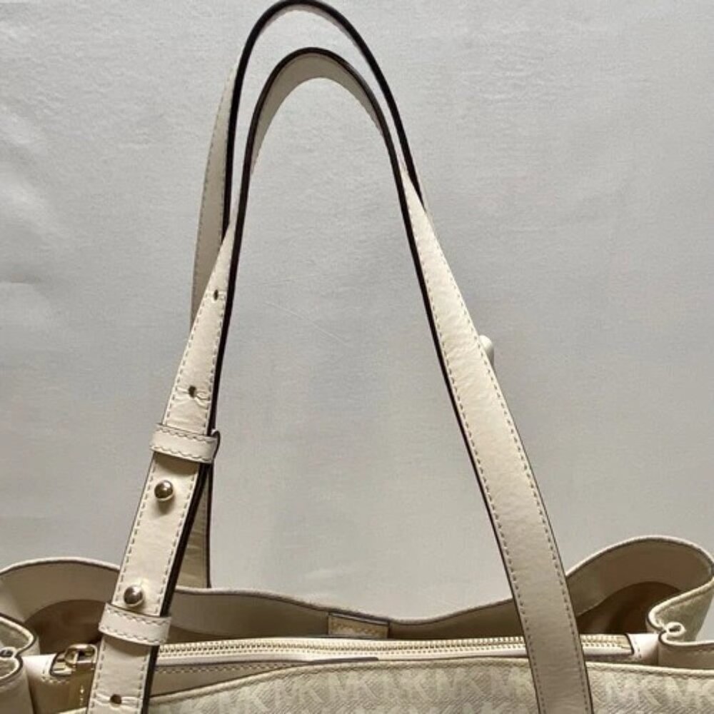 Michael Kors Griffin Large Logo Tote Natural Jacqard Canvas Leather Trim GUC - Picture 15 of 16